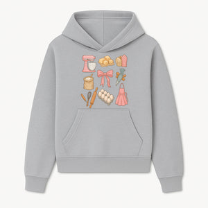 Baking Essentials Illustration - Mixer, Eggs, Sugar, Apron, Whisk - Kitchen Decor for Bakers and Home Chefs, Cute Art Print - Hoodie 1758181697711.jpg