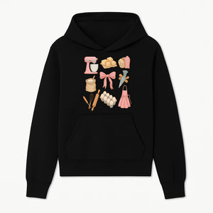 Baking Essentials Illustration - Mixer, Eggs, Sugar, Apron, Whisk - Kitchen Decor for Bakers and Home Chefs, Cute Art Print - Hoodie 1758181697840.jpg