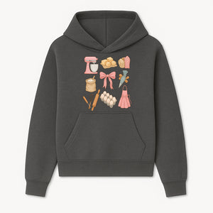 Baking Essentials Illustration - Mixer, Eggs, Sugar, Apron, Whisk - Kitchen Decor for Bakers and Home Chefs, Cute Art Print - Hoodie 1758181697999.jpg