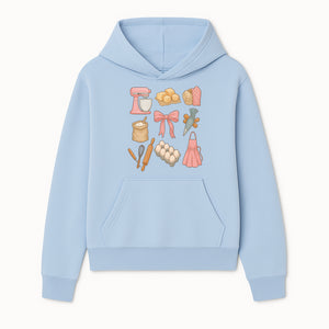 Baking Essentials Illustration - Mixer, Eggs, Sugar, Apron, Whisk - Kitchen Decor for Bakers and Home Chefs, Cute Art Print - Hoodie 1758181698408.jpg