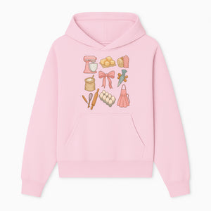 Baking Essentials Illustration - Mixer, Eggs, Sugar, Apron, Whisk - Kitchen Decor for Bakers and Home Chefs, Cute Art Print - Hoodie 1758181698533.jpg