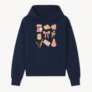Baking Essentials Illustration - Mixer, Eggs, Sugar, Apron, Whisk - Kitchen Decor for Bakers and Home Chefs, Cute Art Print - Hoodie 1758181698916.jpg