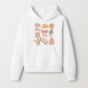 Baking Essentials Illustration - Mixer, Eggs, Sugar, Apron, Whisk - Kitchen Decor for Bakers and Home Chefs, Cute Art Print - Hoodie 1758181699298.jpg