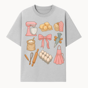 Baking Essentials Illustration - Mixer, Eggs, Sugar, Apron, Whisk - Kitchen Decor for Bakers and Home Chefs, Cute Art Print - T-shirt 1758181700740.jpg