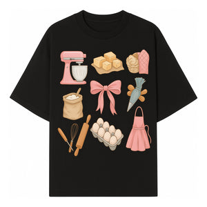 Baking Essentials Illustration - Mixer, Eggs, Sugar, Apron, Whisk - Kitchen Decor for Bakers and Home Chefs, Cute Art Print - T-shirt 1758181700853.jpg