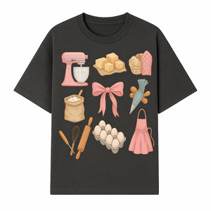 Baking Essentials Illustration - Mixer, Eggs, Sugar, Apron, Whisk - Kitchen Decor for Bakers and Home Chefs, Cute Art Print - T-shirt 1758181700994.jpg