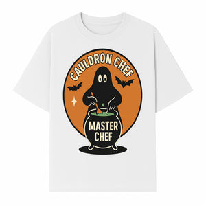 Halloween Cauldron Chef Master Chef Art Print, Spooky Kitchen Decor, Witch Cooking Design, Trick or Treat Gift for Cooks - T-shirt 1758181701145.jpg