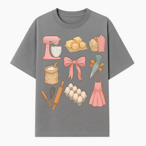 Baking Essentials Illustration - Mixer, Eggs, Sugar, Apron, Whisk - Kitchen Decor for Bakers and Home Chefs, Cute Art Print - T-shirt 1758181701299.jpg