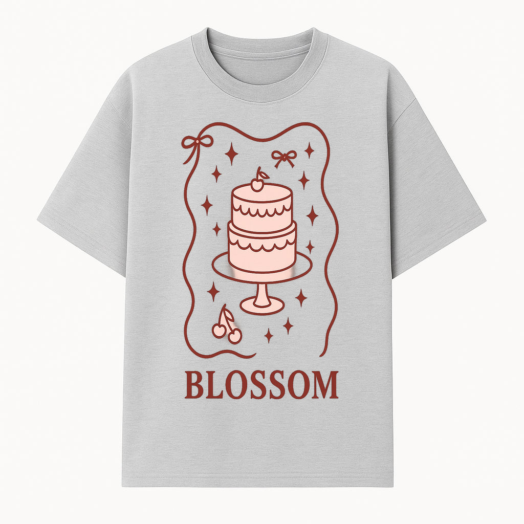 Blossom Cake Design Wall Art - Cute Cherry Decor, Bakery Theme, Pastry Illustration, Kitchen Decoration, Sweet Treats Print - T-shirt 1758181701449.jpg