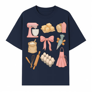 Baking Essentials Illustration - Mixer, Eggs, Sugar, Apron, Whisk - Kitchen Decor for Bakers and Home Chefs, Cute Art Print - T-shirt 1758181701864.jpg