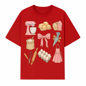 Baking Essentials Illustration - Mixer, Eggs, Sugar, Apron, Whisk - Kitchen Decor for Bakers and Home Chefs, Cute Art Print - T-shirt 1758181702018.jpg