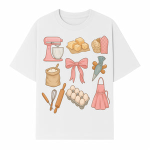 Baking Essentials Illustration - Mixer, Eggs, Sugar, Apron, Whisk - Kitchen Decor for Bakers and Home Chefs, Cute Art Print - T-shirt 1758181702283.jpg