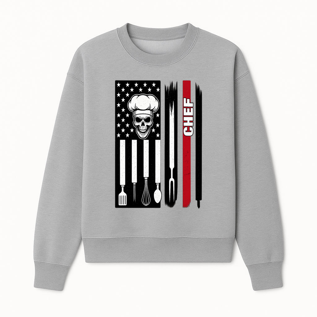 Skull Chef American Flag Design T-Shirt | Cool Culinary Graphic Tee for Chefs | Unique Chef Gift Idea - Sweatshirt 1758181702867.jpg