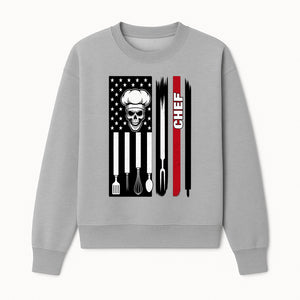Skull Chef American Flag Design T-Shirt | Cool Culinary Graphic Tee for Chefs | Unique Chef Gift Idea - Sweatshirt 1758181702867.jpg