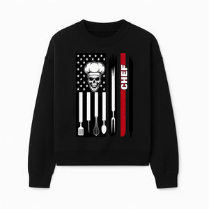 Skull Chef American Flag Design T-Shirt | Cool Culinary Graphic Tee for Chefs | Unique Chef Gift Idea - Sweatshirt 1758181703007.jpg