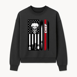 Skull Chef American Flag Design T-Shirt | Cool Culinary Graphic Tee for Chefs | Unique Chef Gift Idea - Sweatshirt 1758181703171.jpg