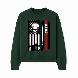 Skull Chef American Flag Design T-Shirt | Cool Culinary Graphic Tee for Chefs | Unique Chef Gift Idea - Sweatshirt 1758181703291.jpg