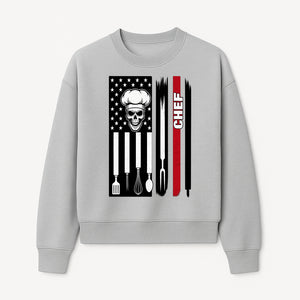 Skull Chef American Flag Design T-Shirt | Cool Culinary Graphic Tee for Chefs | Unique Chef Gift Idea - Sweatshirt 1758181703449.jpg