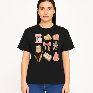 Baking Essentials Illustration - Mixer, Eggs, Sugar, Apron, Whisk - Kitchen Decor for Bakers and Home Chefs, Cute Art Print - T-shirt 1758181703593.jpg