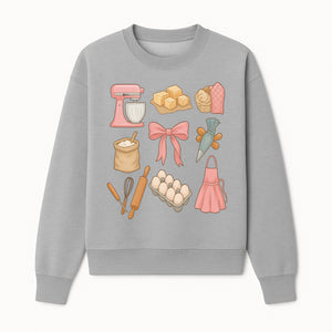 Baking Essentials Illustration - Mixer, Eggs, Sugar, Apron, Whisk - Kitchen Decor for Bakers and Home Chefs, Cute Art Print - Sweatshirt 1758181703733.jpg