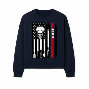 Skull Chef American Flag Design T-Shirt | Cool Culinary Graphic Tee for Chefs | Unique Chef Gift Idea - Sweatshirt 1758181704031.jpg