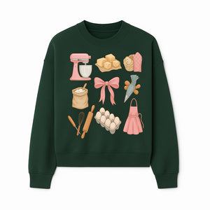 Baking Essentials Illustration - Mixer, Eggs, Sugar, Apron, Whisk - Kitchen Decor for Bakers and Home Chefs, Cute Art Print - Sweatshirt 1758181704191.jpg