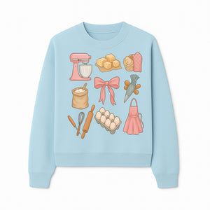Baking Essentials Illustration - Mixer, Eggs, Sugar, Apron, Whisk - Kitchen Decor for Bakers and Home Chefs, Cute Art Print - Sweatshirt 1758181704477.jpg