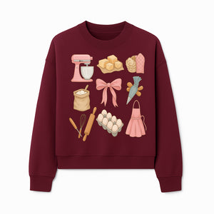 Baking Essentials Illustration - Mixer, Eggs, Sugar, Apron, Whisk - Kitchen Decor for Bakers and Home Chefs, Cute Art Print - Sweatshirt 1758181704752.jpg
