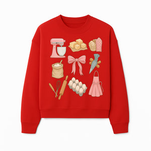 Baking Essentials Illustration - Mixer, Eggs, Sugar, Apron, Whisk - Kitchen Decor for Bakers and Home Chefs, Cute Art Print - Sweatshirt 1758181705048.jpg