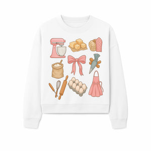 Baking Essentials Illustration - Mixer, Eggs, Sugar, Apron, Whisk - Kitchen Decor for Bakers and Home Chefs, Cute Art Print - Sweatshirt 1758181705305.jpg
