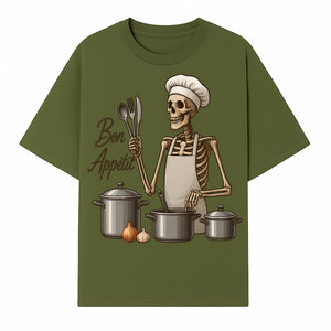 Skeleton Chef Bon App tit Kitchen Decor, Funny Culinary Art Print, Spooky Cooking Gift, Halloween Home Decoration, Cookware Illustration - T-shirt 1758181705524.jpg