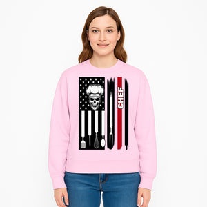 Skull Chef American Flag Design T-Shirt | Cool Culinary Graphic Tee for Chefs | Unique Chef Gift Idea - Sweatshirt 1758181705745.jpg