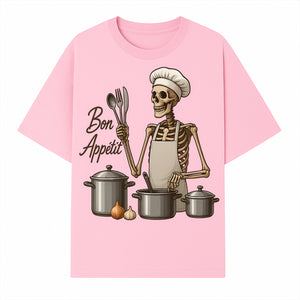 Skeleton Chef Bon App tit Kitchen Decor, Funny Culinary Art Print, Spooky Cooking Gift, Halloween Home Decoration, Cookware Illustration - T-shirt 1758181706016.jpg