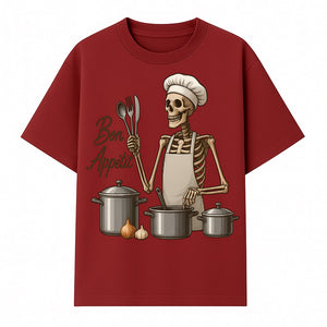 Skeleton Chef Bon App tit Kitchen Decor, Funny Culinary Art Print, Spooky Cooking Gift, Halloween Home Decoration, Cookware Illustration - T-shirt 1758181706170.jpg