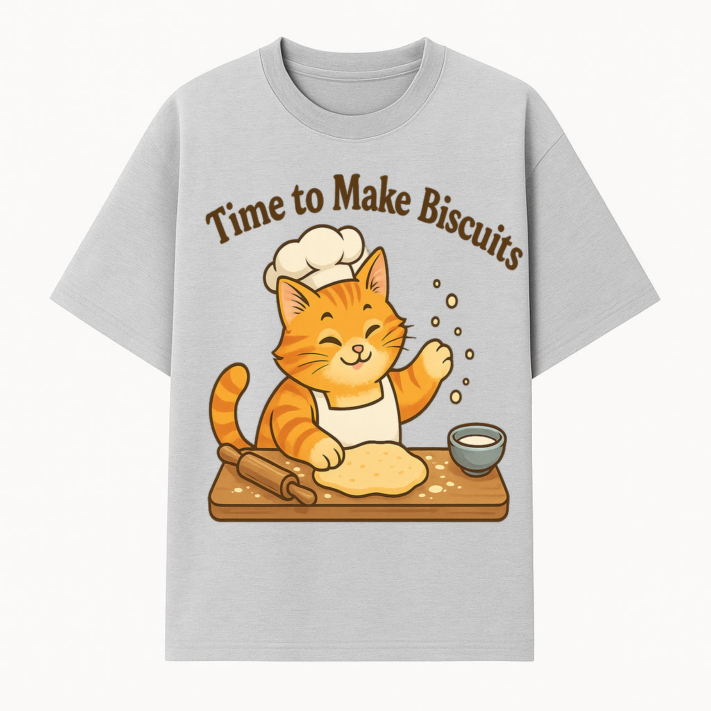 Cute Cat Chef Baking Biscuits Print, Time to Make Biscuits Kitchen Wall Art, Whimsical Cat Decor for Pet Lovers - T-shirt 1758181706298.jpg
