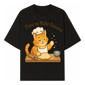 Cute Cat Chef Baking Biscuits Print, Time to Make Biscuits Kitchen Wall Art, Whimsical Cat Decor for Pet Lovers - T-shirt 1758181706455.jpg