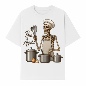 Skeleton Chef Bon App tit Kitchen Decor, Funny Culinary Art Print, Spooky Cooking Gift, Halloween Home Decoration, Cookware Illustration - T-shirt 1758181706702.jpg