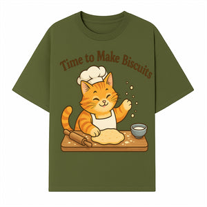 Cute Cat Chef Baking Biscuits Print, Time to Make Biscuits Kitchen Wall Art, Whimsical Cat Decor for Pet Lovers - T-shirt 1758181706736.jpg