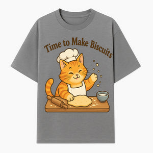Cute Cat Chef Baking Biscuits Print, Time to Make Biscuits Kitchen Wall Art, Whimsical Cat Decor for Pet Lovers - T-shirt 1758181706884.jpg