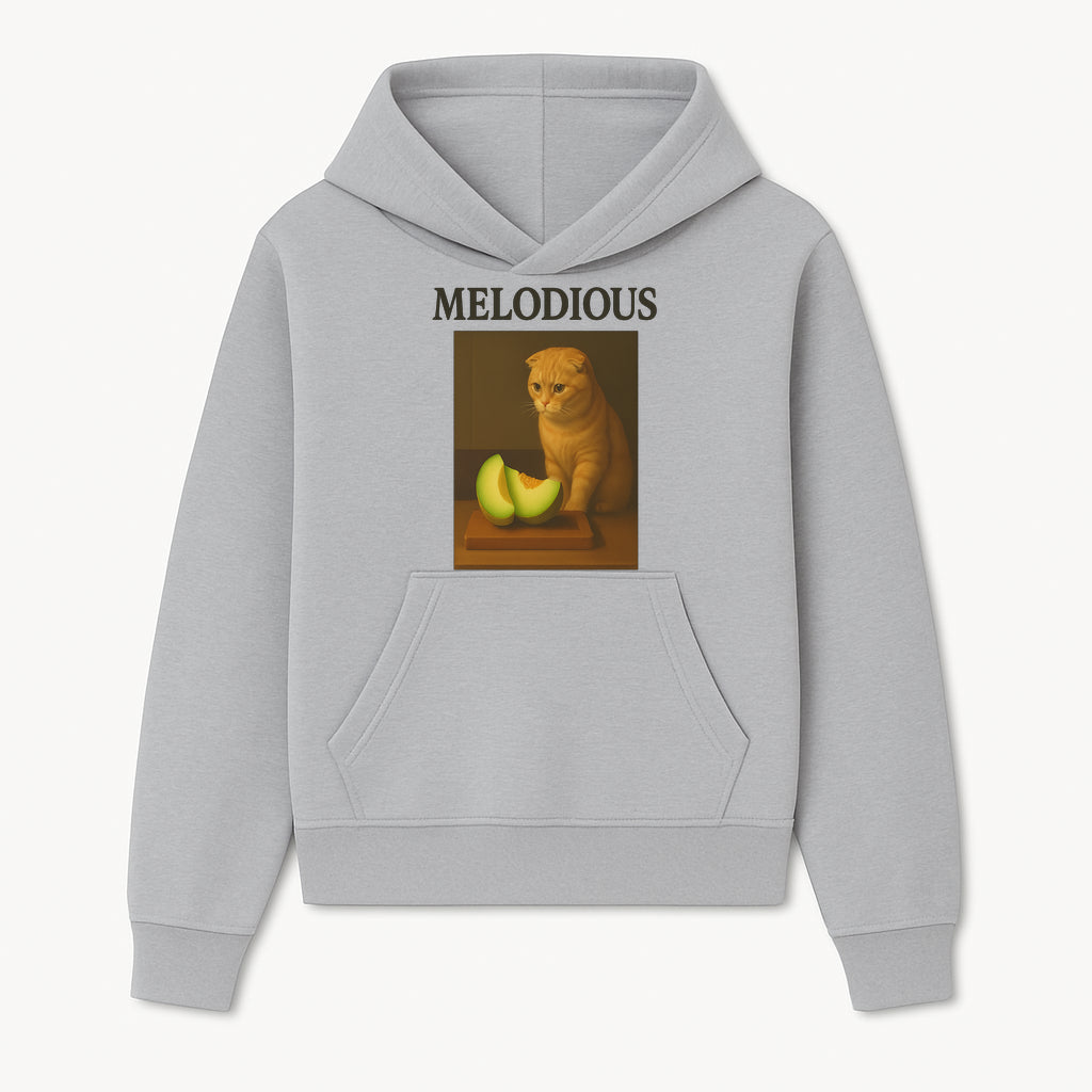 Melodious Cat Art Print - Cute Feline with Melon Still Life - Whimsical Home Decor for Cat Lovers - Hoodie 1758181707145.jpg