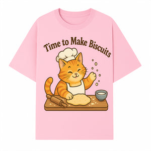 Cute Cat Chef Baking Biscuits Print, Time to Make Biscuits Kitchen Wall Art, Whimsical Cat Decor for Pet Lovers - T-shirt 1758181707165.jpg