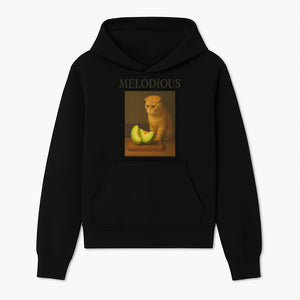 Melodious Cat Art Print - Cute Feline with Melon Still Life - Whimsical Home Decor for Cat Lovers - Hoodie 1758181707283.jpg