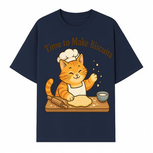 Cute Cat Chef Baking Biscuits Print, Time to Make Biscuits Kitchen Wall Art, Whimsical Cat Decor for Pet Lovers - T-shirt 1758181707415.jpg