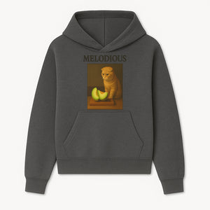 Melodious Cat Art Print - Cute Feline with Melon Still Life - Whimsical Home Decor for Cat Lovers - Hoodie 1758181707431.jpg