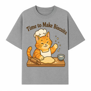 Cute Cat Chef Baking Biscuits Print, Time to Make Biscuits Kitchen Wall Art, Whimsical Cat Decor for Pet Lovers - T-shirt 1758181707692.jpg