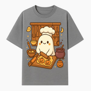 Cute Ghost Chef Baking Halloween Cookies - Kawaii Halloween Decor, Whimsical Kitchen Art Print, Fall Home Decoration - T-shirt 1758181707762.jpg