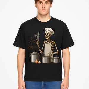 Skeleton Chef Bon App tit Kitchen Decor, Funny Culinary Art Print, Spooky Cooking Gift, Halloween Home Decoration, Cookware Illustration - T-shirt 1758181707862.jpg