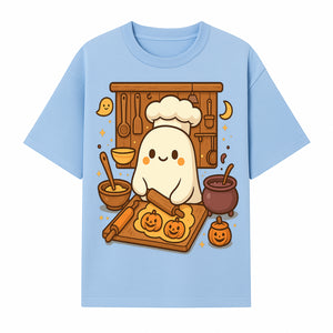 Cute Ghost Chef Baking Halloween Cookies - Kawaii Halloween Decor, Whimsical Kitchen Art Print, Fall Home Decoration - T-shirt 1758181707893.jpg