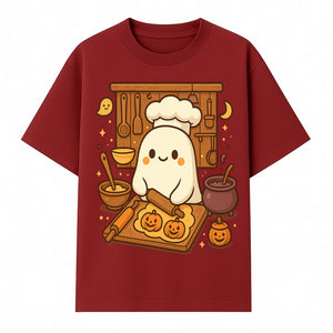 Cute Ghost Chef Baking Halloween Cookies - Kawaii Halloween Decor, Whimsical Kitchen Art Print, Fall Home Decoration - T-shirt 1758181708158.jpg
