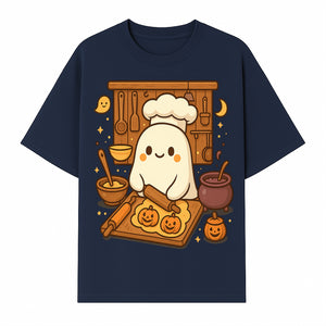 Cute Ghost Chef Baking Halloween Cookies - Kawaii Halloween Decor, Whimsical Kitchen Art Print, Fall Home Decoration - T-shirt 1758181708296.jpg